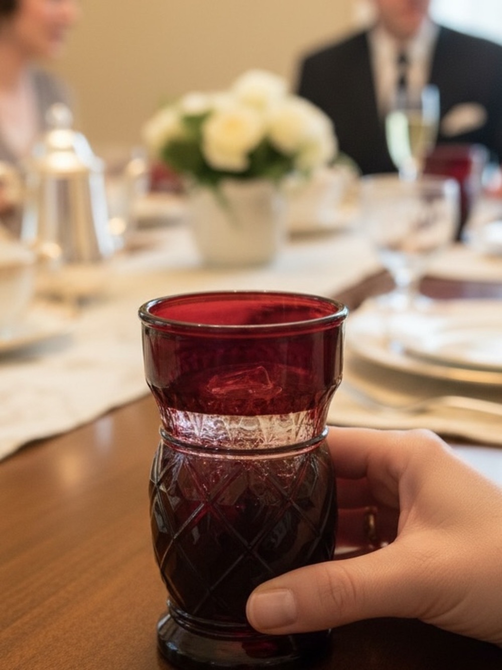 Cambridge Ruby Vintage Thumbprint glass. - Picture 3 of 6